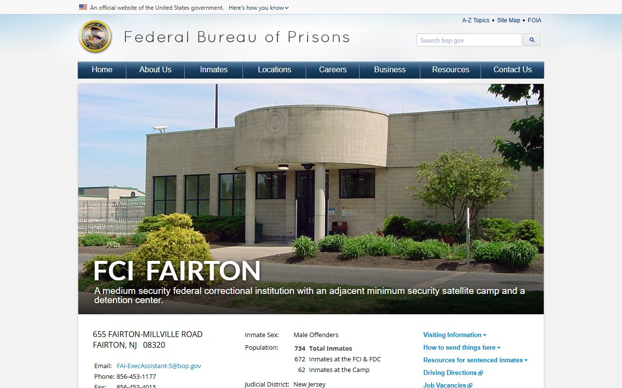 Federal Correctional Institution Fairton BOP facility profile